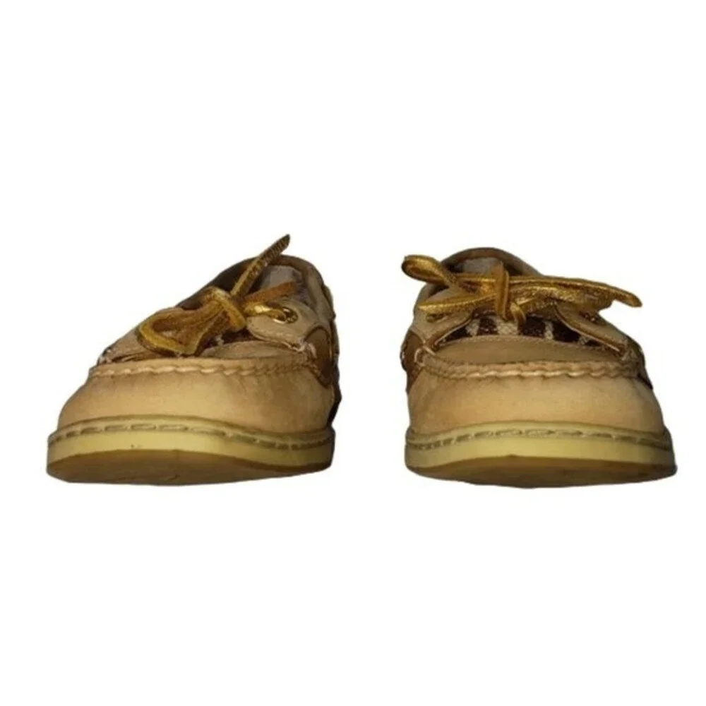 SPERRY ANGELFISH LEOPARD JACQUARD SLIP-ON BOAT SHOES TOPSIDER TAN/GOLD SIZE 6.5